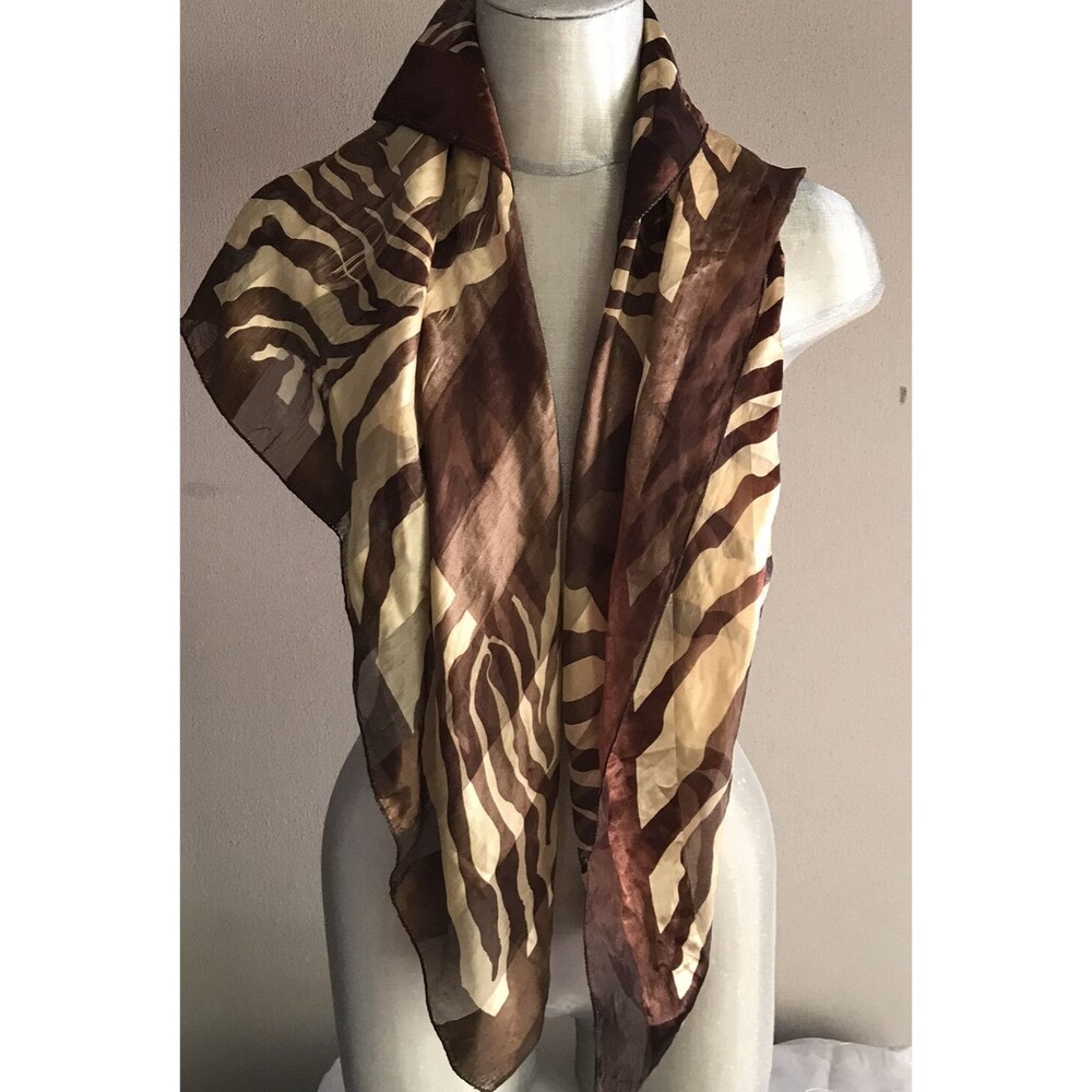 Ladies Brown And Ran Stripped Scarf Square Similar To Animal Print